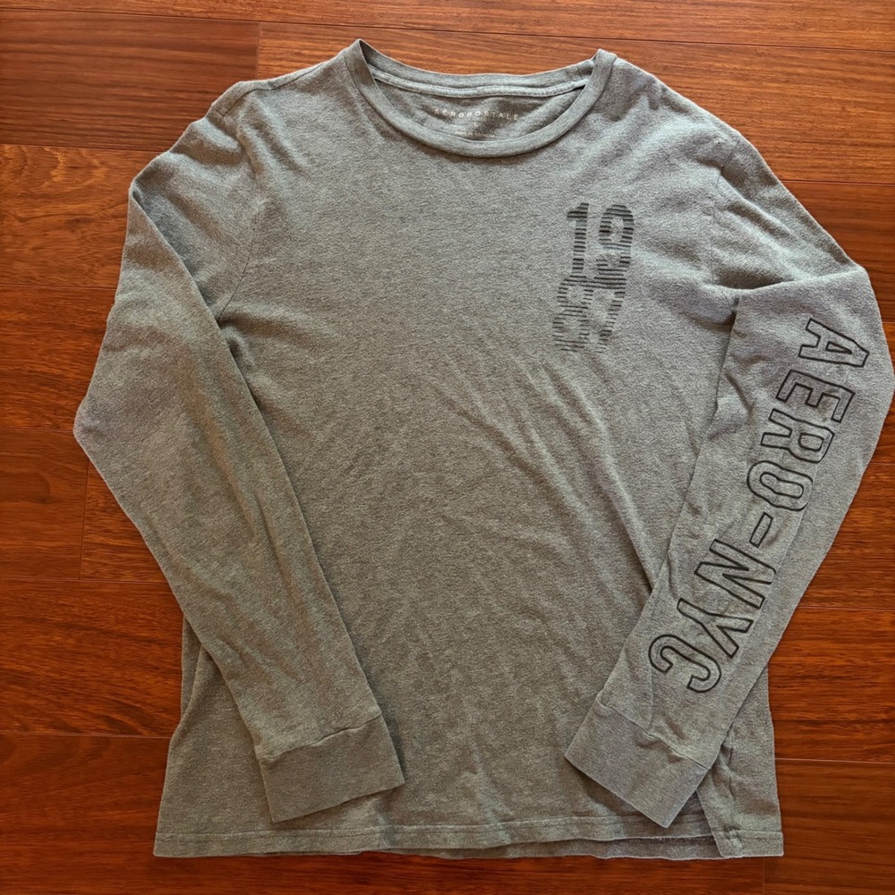 Y2K Aeropostale Long Sleeve T-Shirt Grey 1987 Aero-NYC Graphic Streetwear Size L